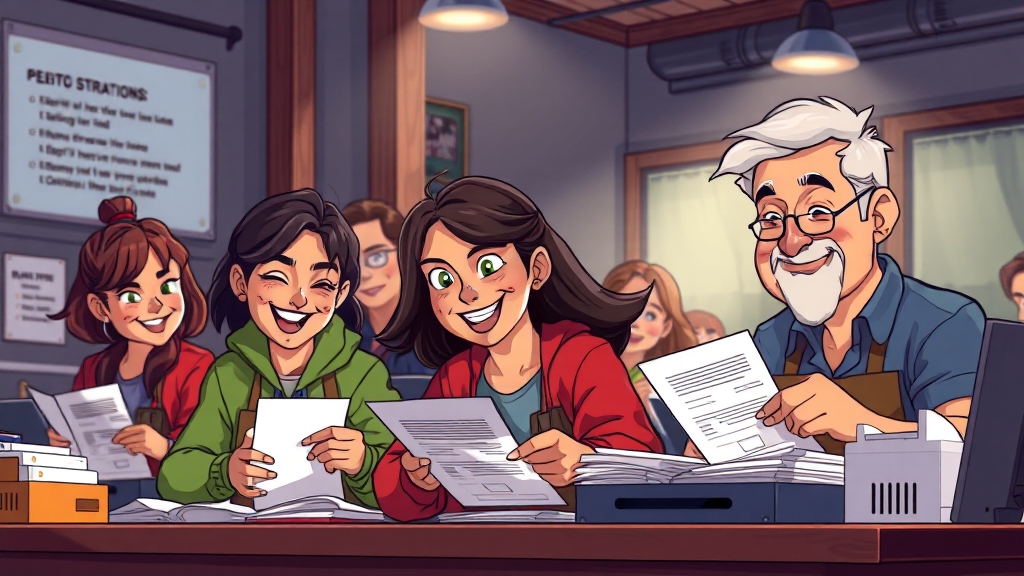 근무 시간 및 장소 (cartoon 스타일)