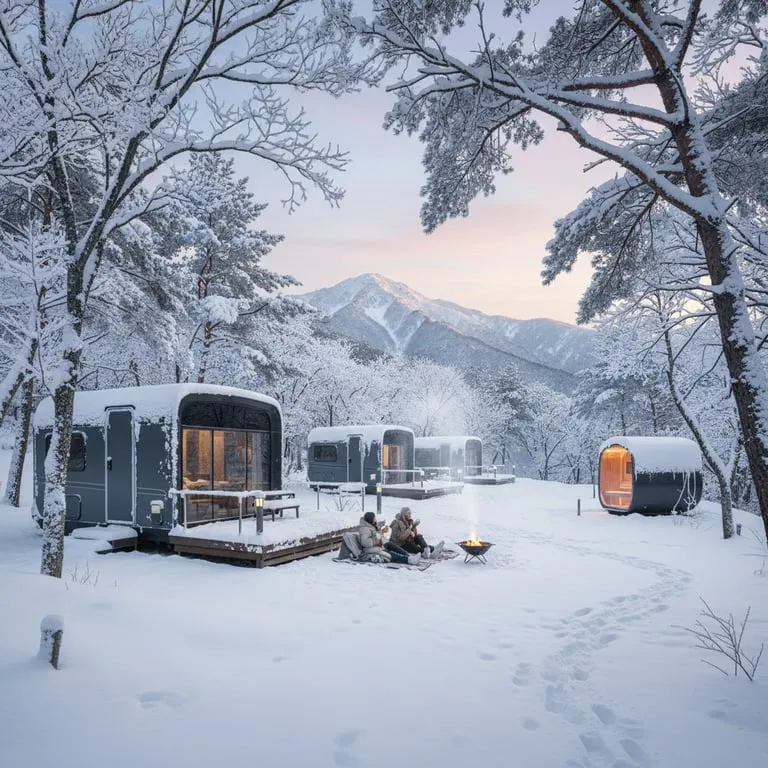 하얀 눈꽃 세상에서의 휴식, 전북 무주 덕유산 구천동 카라반 글램핑