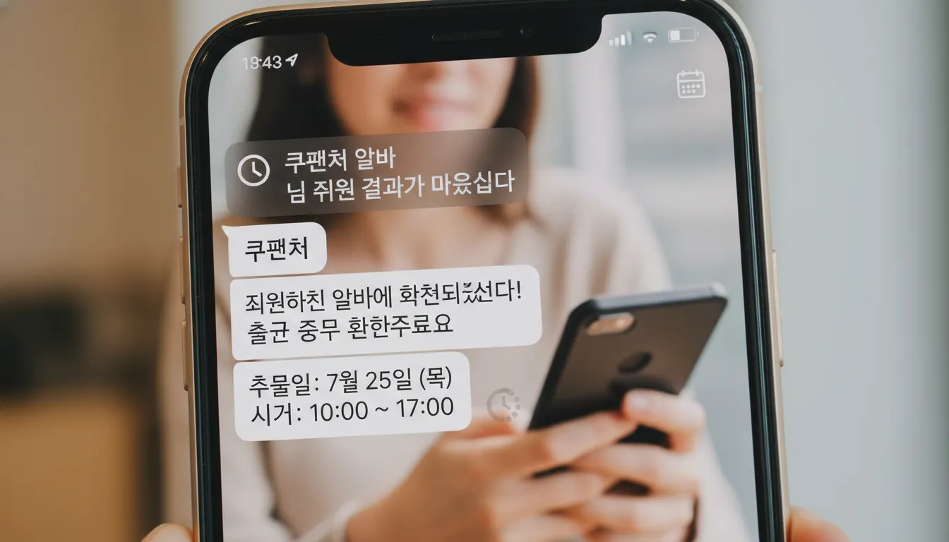 쿠펀치 알바 확정 방법 언제 문자 시간